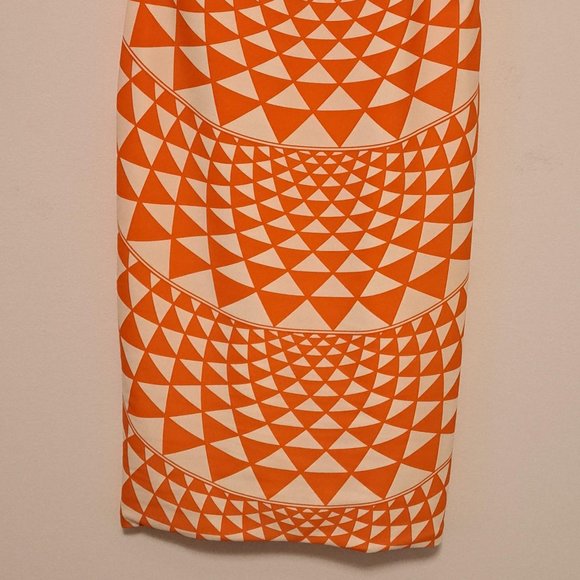 Fausto Puglisi Jewel-Neck Orange and Cream Geometric-Print Dress EUC Size 4 NWT - Picture 2 of 7